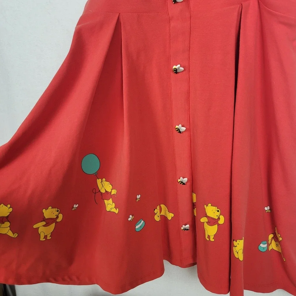 Disney Winnie The Pooh Balloon Ride Suspender Skirt Size M Red Pinafore Skater - Picture 8 of 14